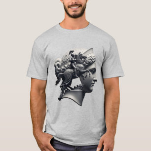 Surreal Knight Sculpture – Monochrome Fantasy Port T-Shirt