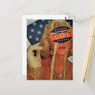 Surreal Lady Cries Gold Tears Collage Postcard