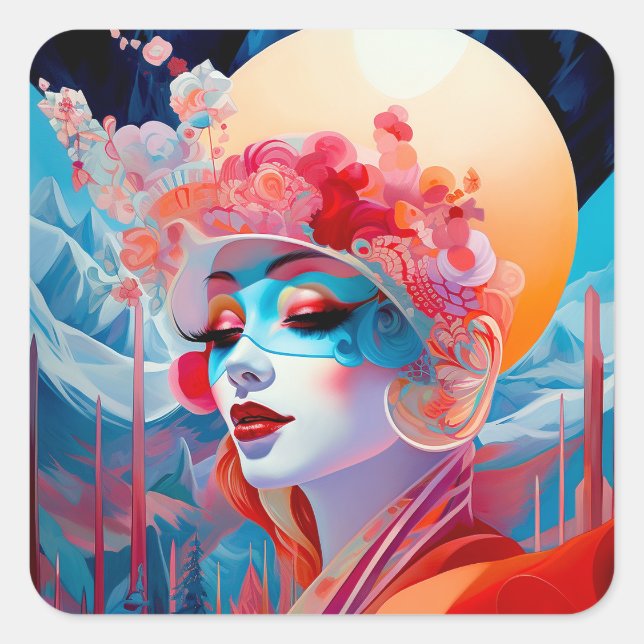 Surreal Lady Fantasy Art Square Sticker (Front)