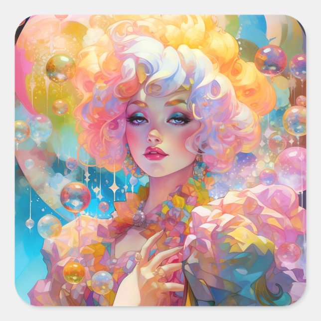Surreal Lady Fantasy Art Square Sticker (Front)