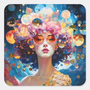 Surreal Lady Fantasy Art Square Sticker