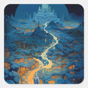 Surreal Landscape Castle Fantasy Art Square Sticker