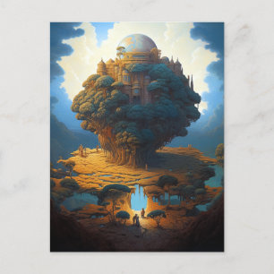 Surreal Landscape Earth Tower Fantasy Art Postcard