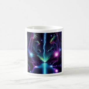 Surreal Landscape Lightning Strikes Neon Stream Coffee Mug