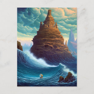 Surreal Landscape Towering City Fantasy Art Postcard