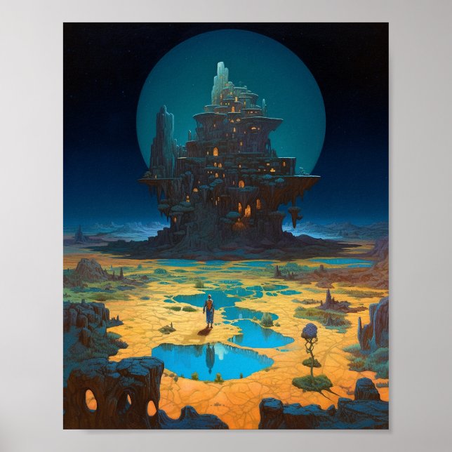 Surreal Landscape Towering City Fantasy Art Poster (Front)