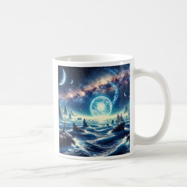 Surreal landscape under a cloud of stars. coffee mug (Right)