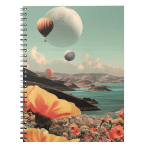 Surreal Landscape with Air Balloons and Moon Notebook