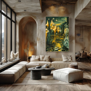 Surreal Landscape with Melting Clocks and Eyes Poster