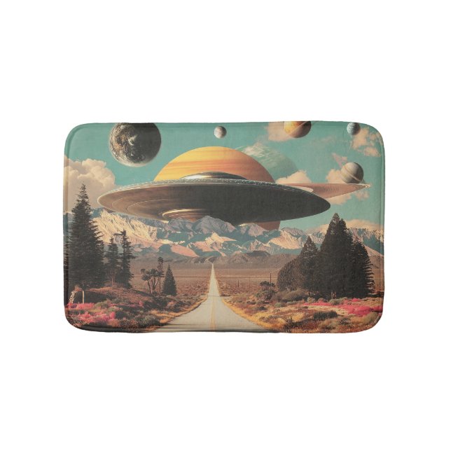 Surreal Landscape with Road, UFO and Saturn  Bath Mat (Front)