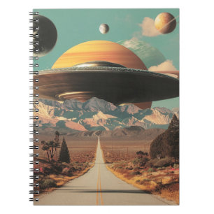 Surreal Landscape with Road, UFO and Saturn  Notebook