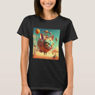 Surreal Magic Metaphysic Cat with Hot Air Balloon T-Shirt