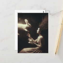 Surreal Magical Tea With the White Bunny Postcard