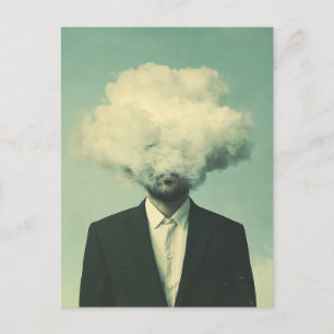 Surreal Man Head in a Cloud Postcard