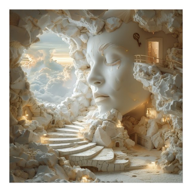 Surreal Marble Head Interior Dreamscape Stairway Photo Print (Front)