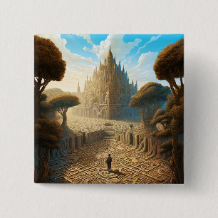 Surreal Maze Castle Landscape Fantasy Art 15 Cm Square Badge
