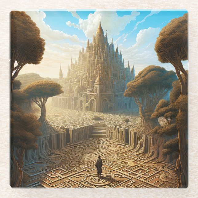 Surreal Maze Castle Landscape Fantasy Art Glass Coaster (Front)