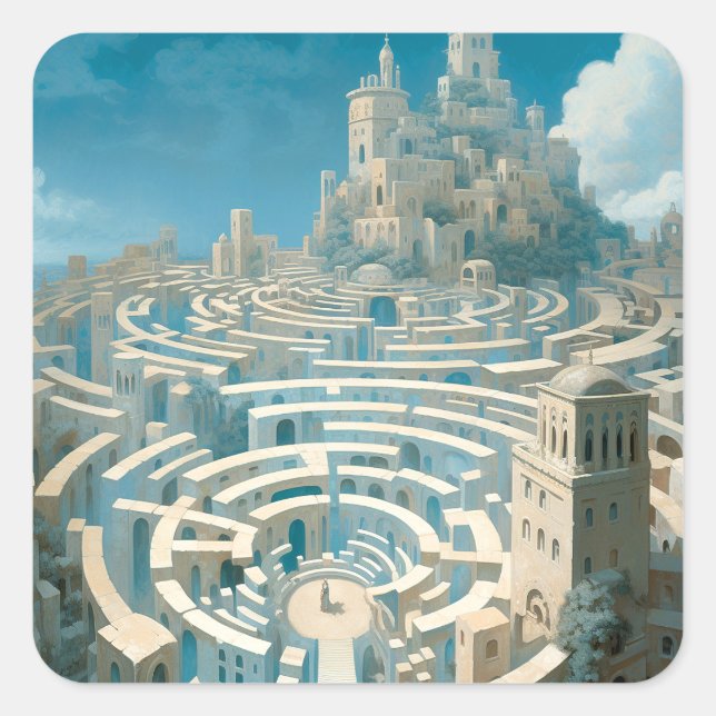 Surreal Maze City Square Sticker (Front)