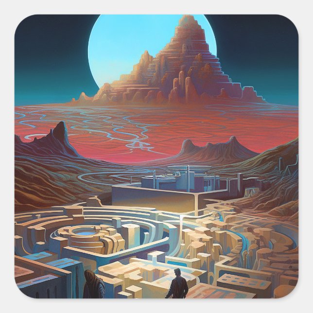 Surreal Maze Landscape Square Sticker (Front)