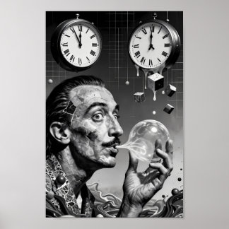 Surreal Melting Clocks Dream Portrait Poster