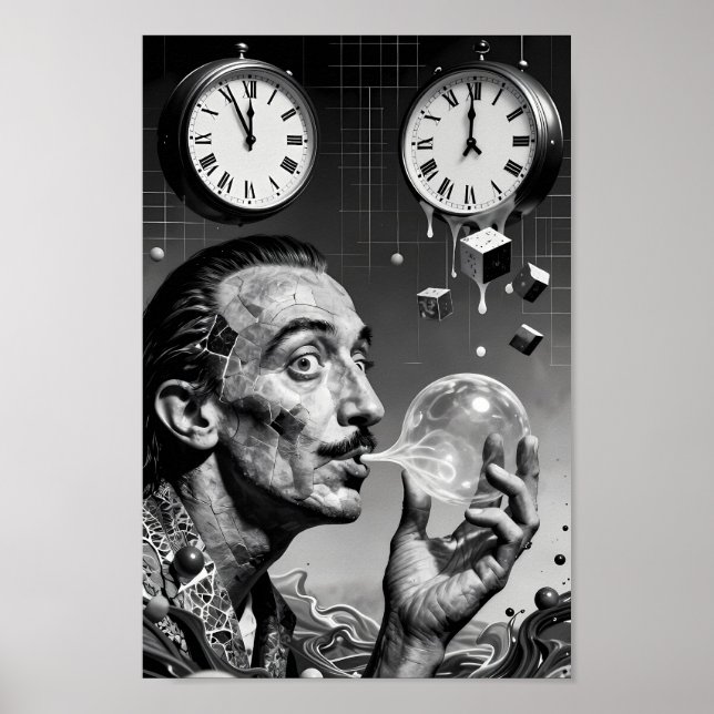 Surreal Melting Clocks Dream Portrait Poster (Front)