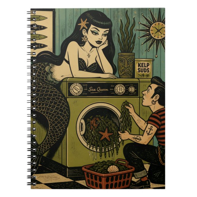 Surreal Mid Century Sea Siren Laundry Day Notebook (Front)