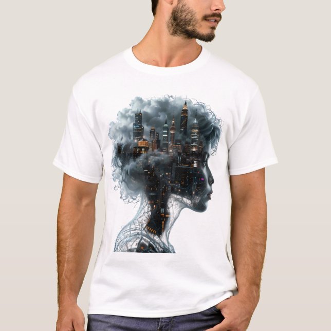 Surreal Mindscape: City within a Woman's Head T-Shirt (Front)