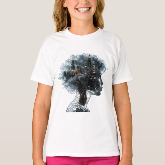 Surreal Mindscape: City within a Woman's Head T-Shirt (Front)