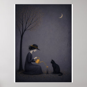 Surreal Minimalist Illustration – Woman Nurturing Poster