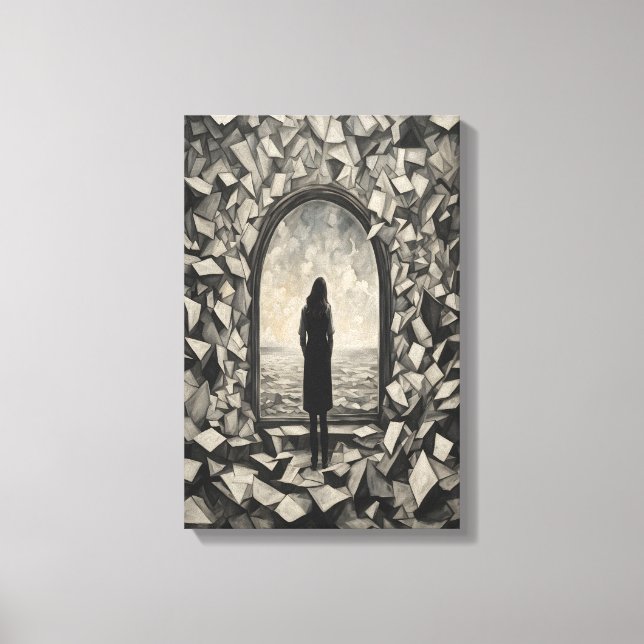 Surreal Monochrome Floating Papers Wall Art Canvas (Front)