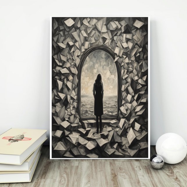 Surreal Monochrome Floating Papers Wall Art Poster (Creator Uploaded)