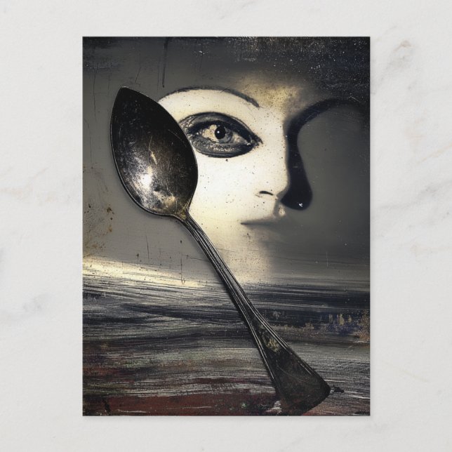 Surreal Moon and Spoon Collage Postcard (Front)