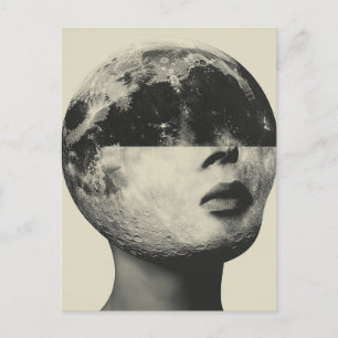 Surreal Moon Person Collage Postcard