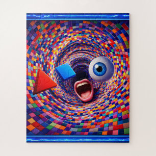 Surreal, mosaic vortex, trippy eye and mouth jigsaw puzzle