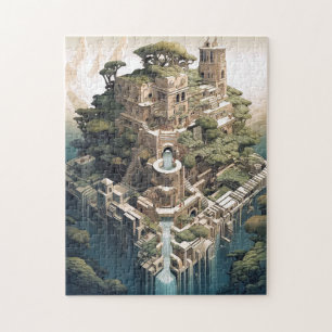 Surreal Mountain City Fantasy Art Jigsaw Puzzle