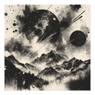 Surreal Mountain Landscape with Abstract Circles Photo Print