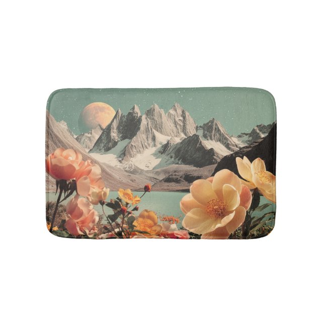 Surreal Mountain Landscape With Blooming Flowers Bath Mat (Front)