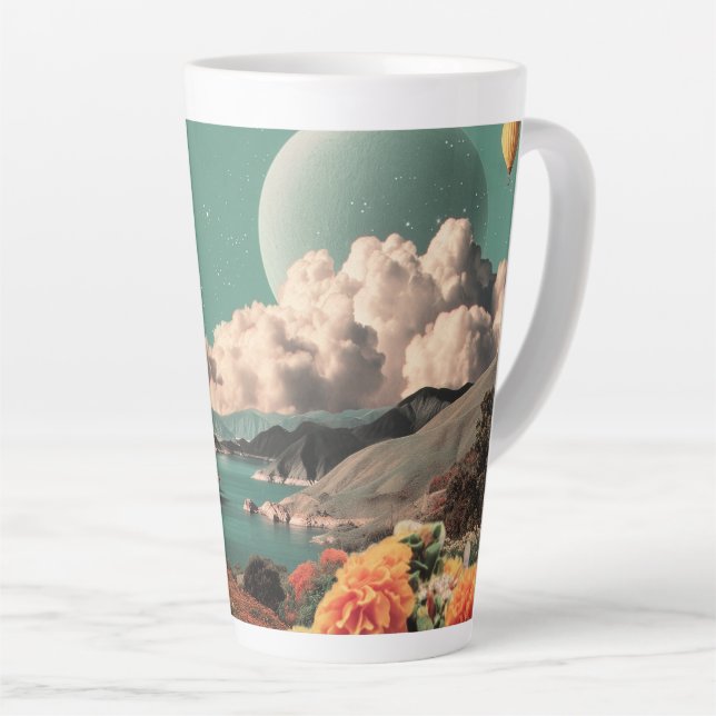 Surreal Mountain Landscape with Planets and Clouds Latte Mug (Right Angle)
