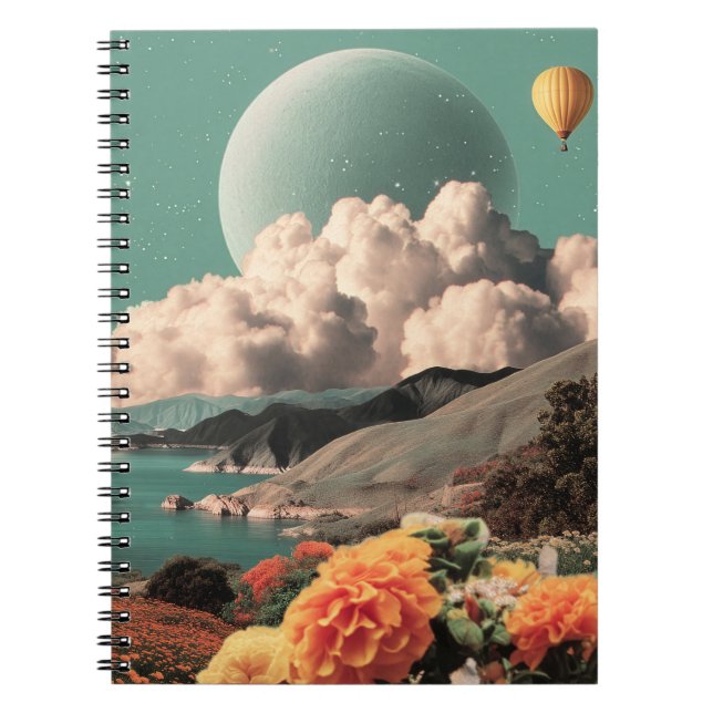 Surreal Mountain Landscape with Planets and Clouds Notebook (Front)