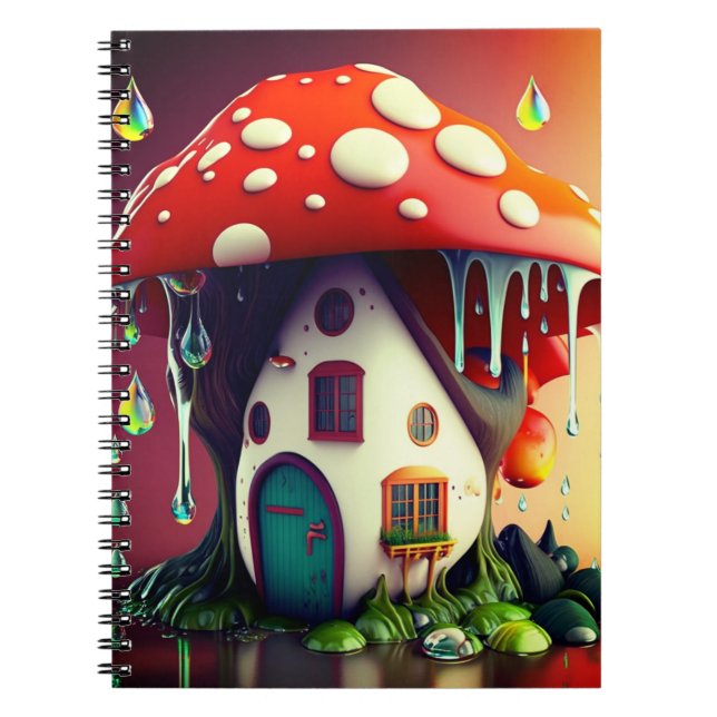 Surreal Mushroom House Scene Notebook (Front)
