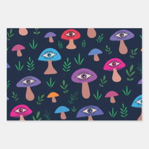 Surreal Mushroom Pattern with Eyes Pattern  Wrapping Paper Sheet