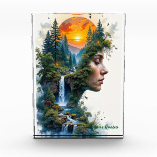 Surreal Nature Portrait Woman Sunset Waterfall Photo Block
