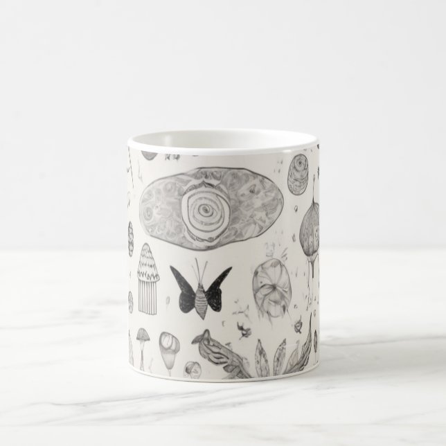 Surreal Nature Sketch Pattern Abstract Artistic Mu Coffee Mug (Center)