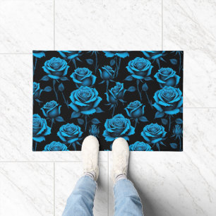 Surreal Neon Blue Roses Doormat