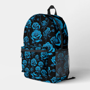 Surreal Neon Blue Roses Printed Backpack