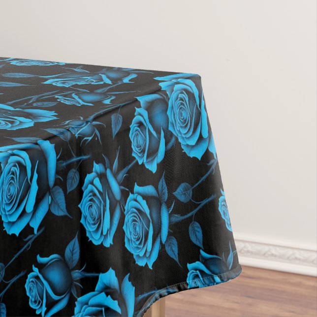 Surreal Neon Blue Roses Tablecloth (In Situ)