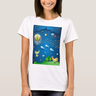 Surreal night with balloons and wave of stars post T-Shirt