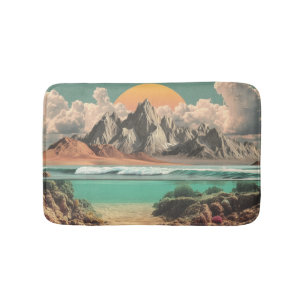 Surreal Ocean and Mountain Landscape with Waves Bath Mat