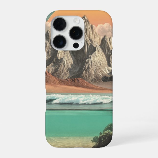 Surreal Ocean and Mountain Landscape with Waves iPhone Case (Back)
