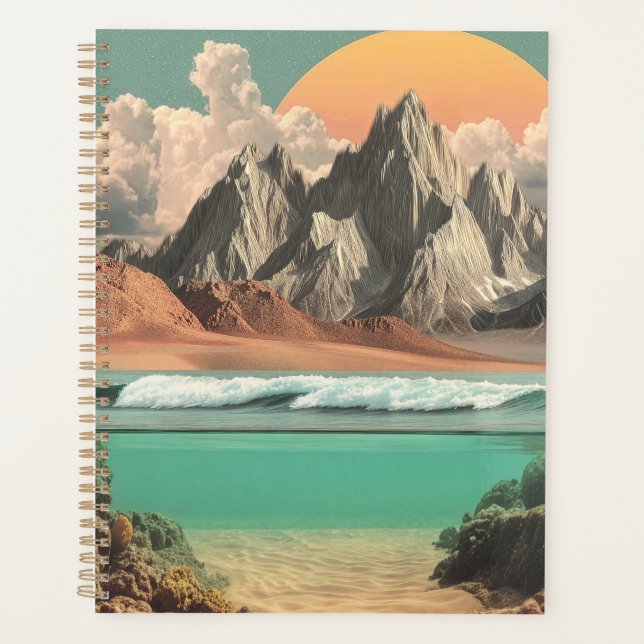 Surreal Ocean and Mountain Landscape with Waves Planner (Front)